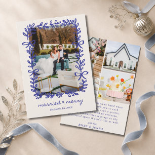 Verspielter Bogenkranz Blau Modern 4 Foto Hochzeit Feiertagskarte