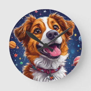 Verspielter Cartoon-Hund mit lebendigen Farben Runde Wanduhr