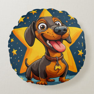 Verspielter Cartoon-Hund mit lebendigen Farben Rundes Kissen