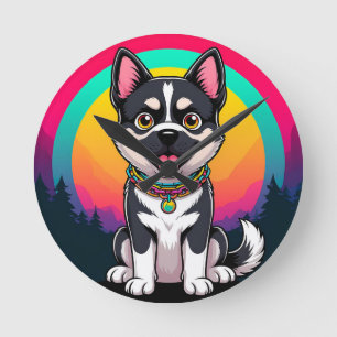 Verspielter Cartoon-Hund Runde Wanduhr