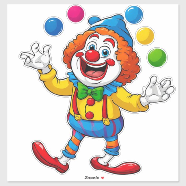 Verspielter Clown springt mit hellen Bällen Aufkleber (Blatt)