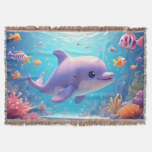 Verspielter Delfin zwischen bunten tropischen Fisc Decke