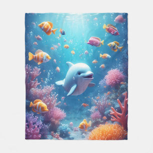Verspielter Delfin zwischen farbenfrohen tropische Fleecedecke