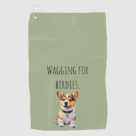 Verspielter fröhlicher Corgi 'Wedelt für Birdies' Golfhandtuch