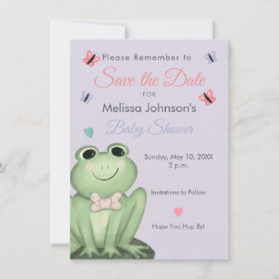 Verspielter Frosch in Lavendel - Babyshower - Save Einladung