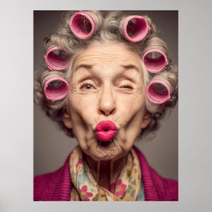 Verspielter Glamour in rosa Lockenwicklern Poster