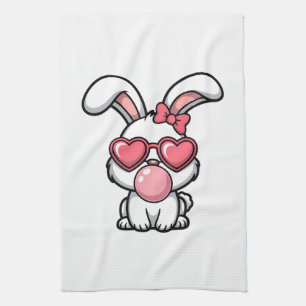 verspielter Kawaii-Hase mit Kaugummiblase Geschirrtuch