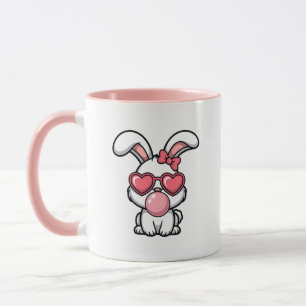 verspielter Kawaii-Hase mit Kaugummiblase Tasse
