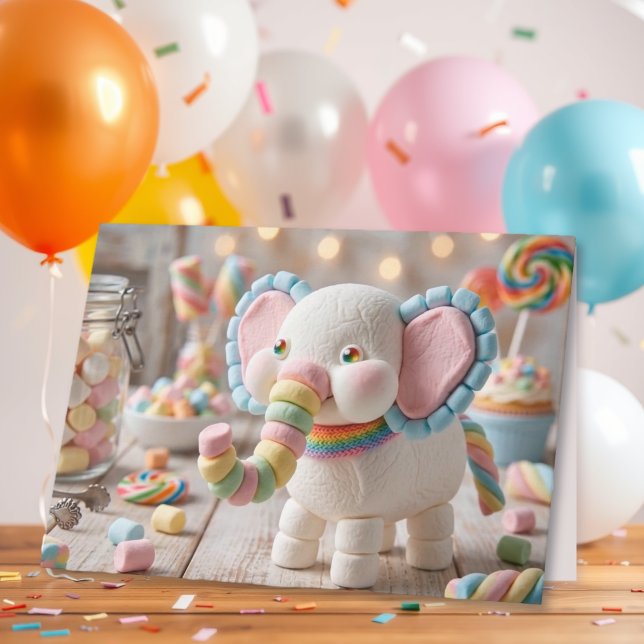 Verspielter Marshmallow-Elefant Geburtstag   Karte (Von Creator hochgeladen)
