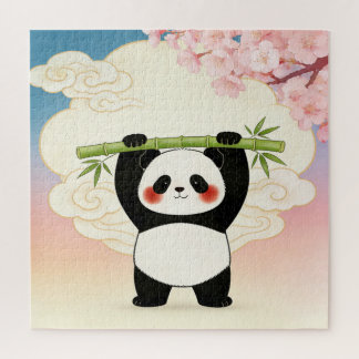 Verspielter Panda mit Bambus-Puzzle