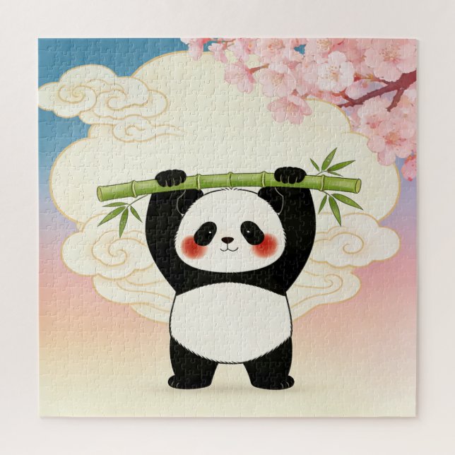 Verspielter Panda mit Bambus-Puzzle (Vertikal)