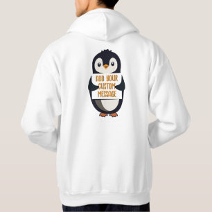 Verspielter Pinguin mit einem Schild für Ihre Nach Hoodie