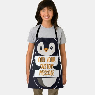 Verspielter Pinguin mit einem Schild für Ihre Nach Schürze