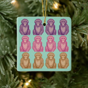 Verspielter Pixel-Style Bunte Affen Keramikornament