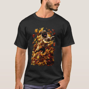 Verspielter Pug mit Herbstlaub Herbstsaison Ästhet T-Shirt