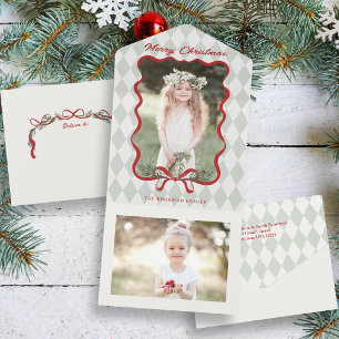 Verspielter roter Bogen Frohe Weihnachten Foto All In One Einladung