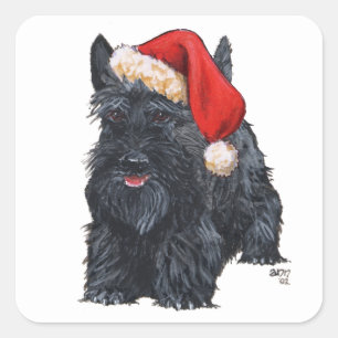Verspielter Scottish Terrier Weihnachtsmann Quadratischer Aufkleber
