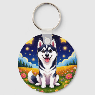 Verspielter Siberian Husky Schlüsselanhänger