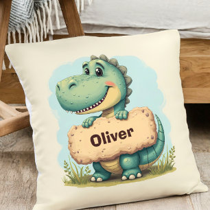 Verspielter T-Rex mit Namensschild aus Stein Kissen