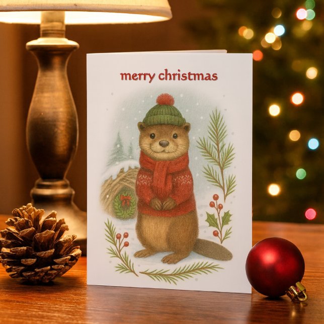 Verspielter Weihnachtsotter  Feiertagskarte (“Woodland otter Christmas card with cozy winter scene—festive, kid-friendly, and nature inspired.”)