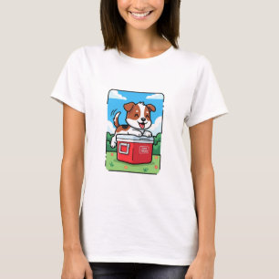 Verspielter Welpe auf rotem Kühler T-Shirt