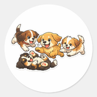 Verspielter Welpen-Aufkleber – Süßes Cartoon-Hund- Runder Aufkleber