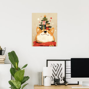 Verspielter Welsh Corgi mit Weihnachtsdekorationen Poster