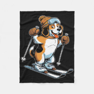 Verspielter Winter-Beagle mit Skiausrüstung Fleecedecke