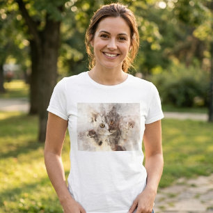Verspieltes Aquarell-Kätzchen mit hellen bernstein T-Shirt