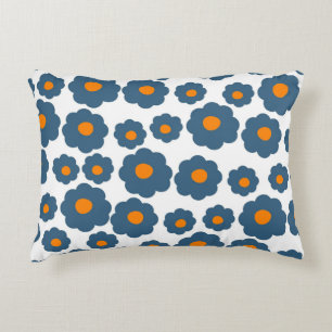 Verspieltes Blau und Orange, Florales Retro, Heite Dekokissen