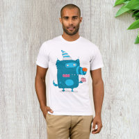 Verspieltes blaues Cartoon-Monster mit Partyhut