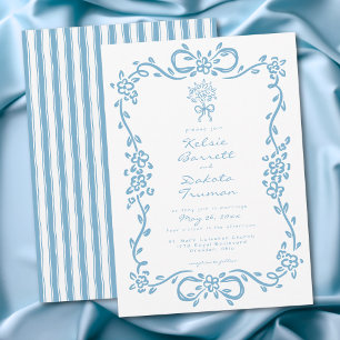 Verspieltes blaues handgezeichnetes florales Strei Einladung