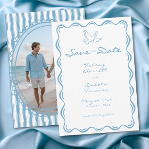 Verspieltes blaues handgezeichnetes florales Strei Save The Date