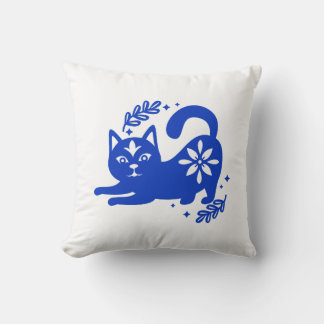 Verspieltes blaues Katzen-Wurfkissen – CozyBun Kissen