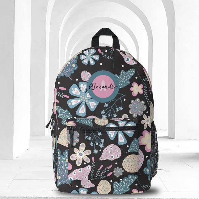 Verspieltes Boho Folk Art Pastel Florals und Blätt Bedruckter Rucksack (Von Creator hochgeladen)