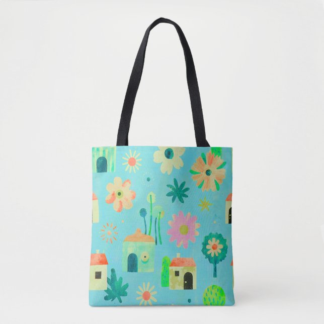 Verspieltes florales Dorfmuster Tasche (Vorderseite)