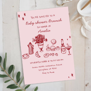 Verspieltes Gekritzel Baby-Brunch-Baby-Party Mädch Einladung