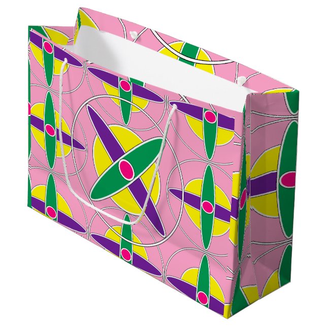 Verspieltes geometrisches Quermuster Große Geschenktüte (Vorderseite Schrägansicht)