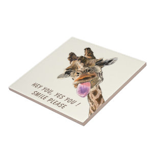 Verspieltes Giraffe Tongue Out Keramik Tile Lächel Fliese