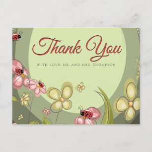 Verspieltes Grün & Marienkäfer Danke Postkarte