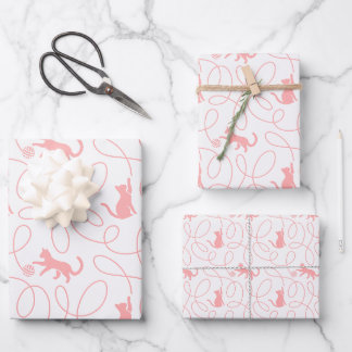 Verspieltes Katzen- und Wollknäuel-Muster Hellkora Geschenkpapier Set