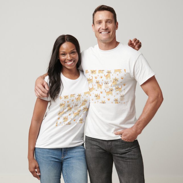 Verspieltes Katzenmuster T-Shirt (Unisex)