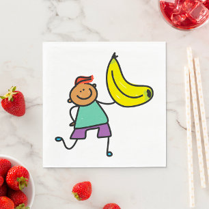Verspieltes Kind hält große gelbe Banane Serviette