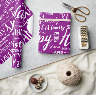 Verspieltes Lila Frohe Weihnachten Schrift Geschenkpapier