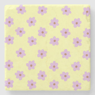 Verspieltes Lila und Gelbes Blumiges Retro Fröhlic Steinuntersetzer