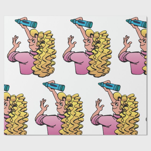 Verspieltes Mädchen mit Buntstift Geschenkpapier (Flach)