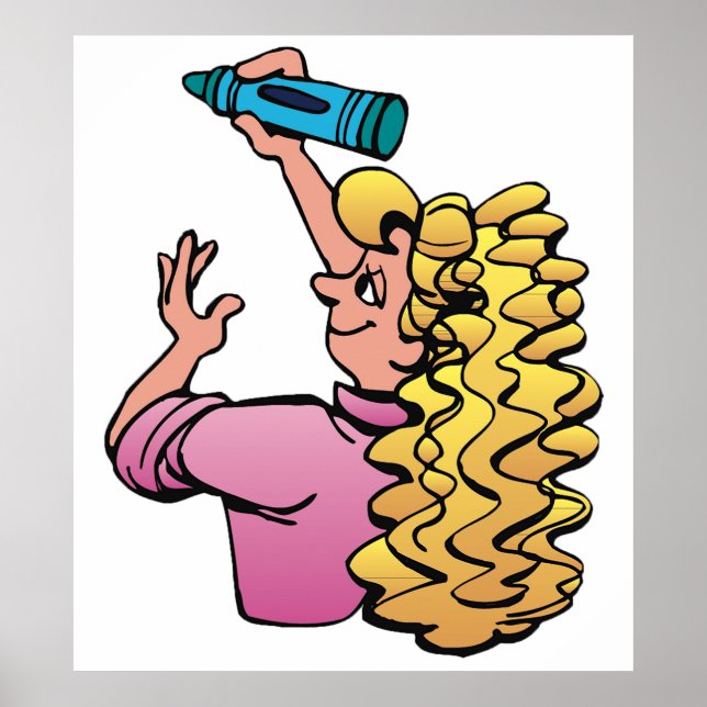 Verspieltes Mädchen mit Buntstift Poster (Vorne)