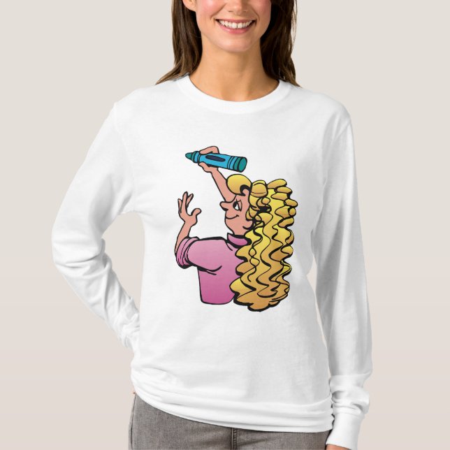 Verspieltes Mädchen mit Buntstift T-Shirt (Vorderseite)