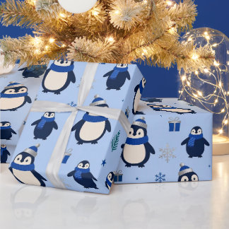 Verspieltes Pinguin-Winter-Verpackungspapier Geschenkpapier