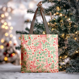 Verspieltes Rosa-Rentier- und Winterlaubmuster Tasche